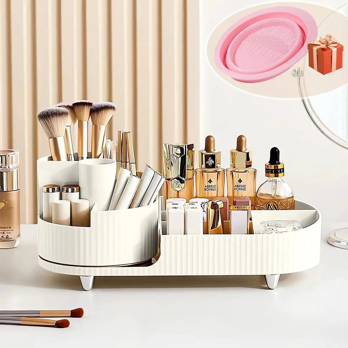 White plastic cosmetics organizer for makeup brushes and beauty products in Accessories.