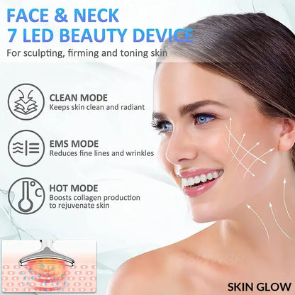 LED beauty device for face and neck skin treatment with 3 modes, the 7 Color Neck Beauty Device