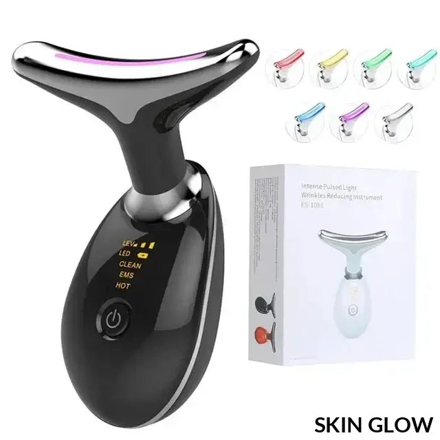 Black 7 Color Neck Beauty Device EMS Face Lifting Massager with LED light therapy