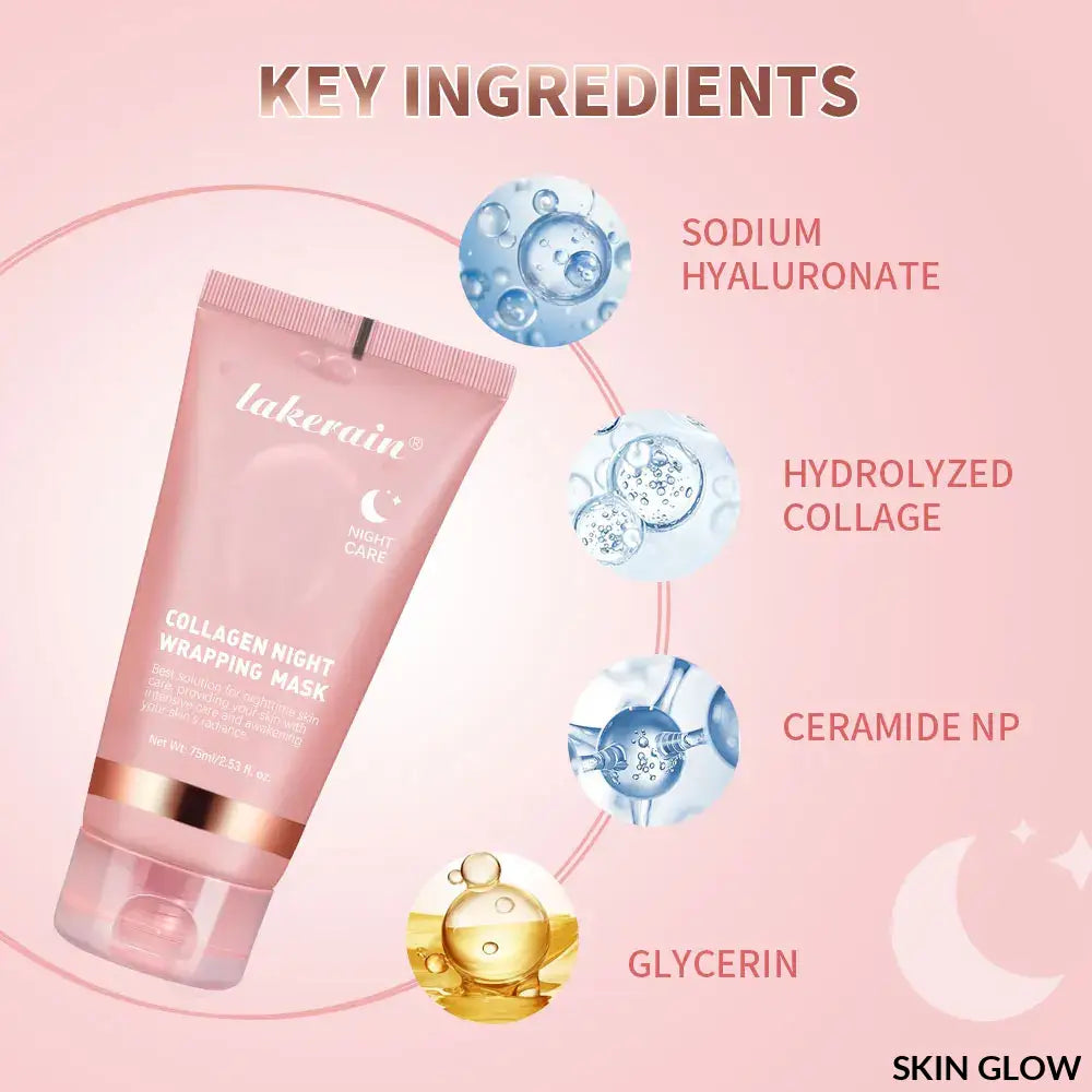 Pink Collagen Night Wrapping Korean Mask with sodium hyaluronate and hydrolyzed collagen