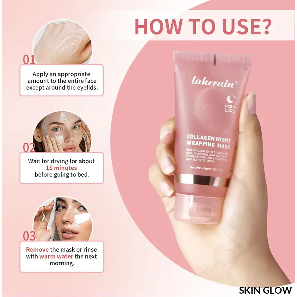 Pink tube of Lukensia Collagen Night Wrapping Korean Face Mask for glowing skin