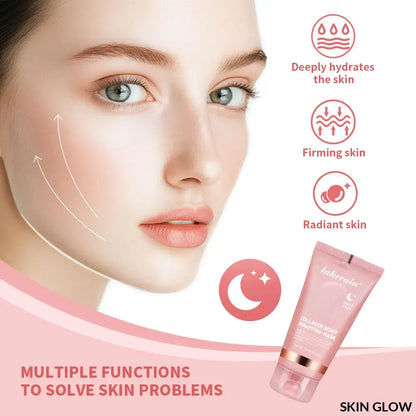 Collagen Night Wrapping Korean Mask with icons for hydration, firmness, and radiance