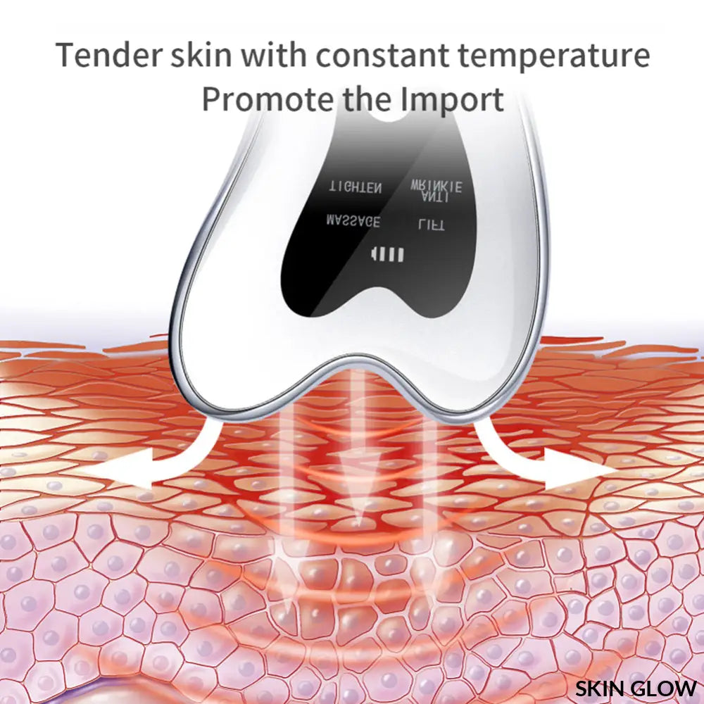 Heart-shaped Electric Guasha Scraper heats skin for a soothing facial treatment