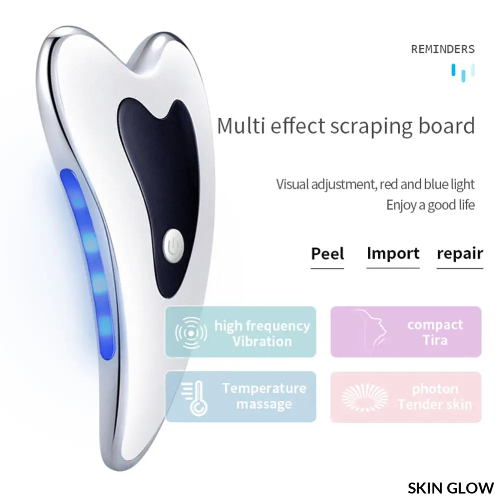 Electric Guasha Scraper for skin care with blue LED lights and multiple treatments