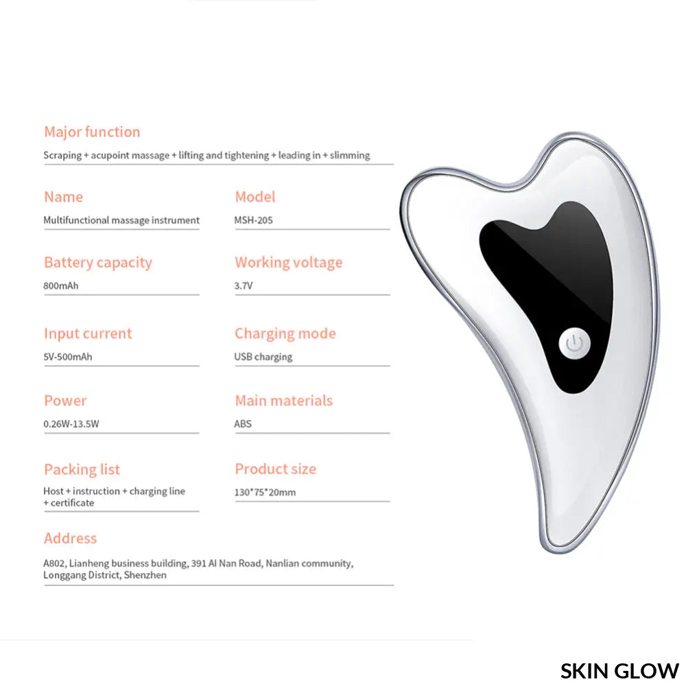 Black and silver electric guasha scraper board for an ergonomic skin care massage