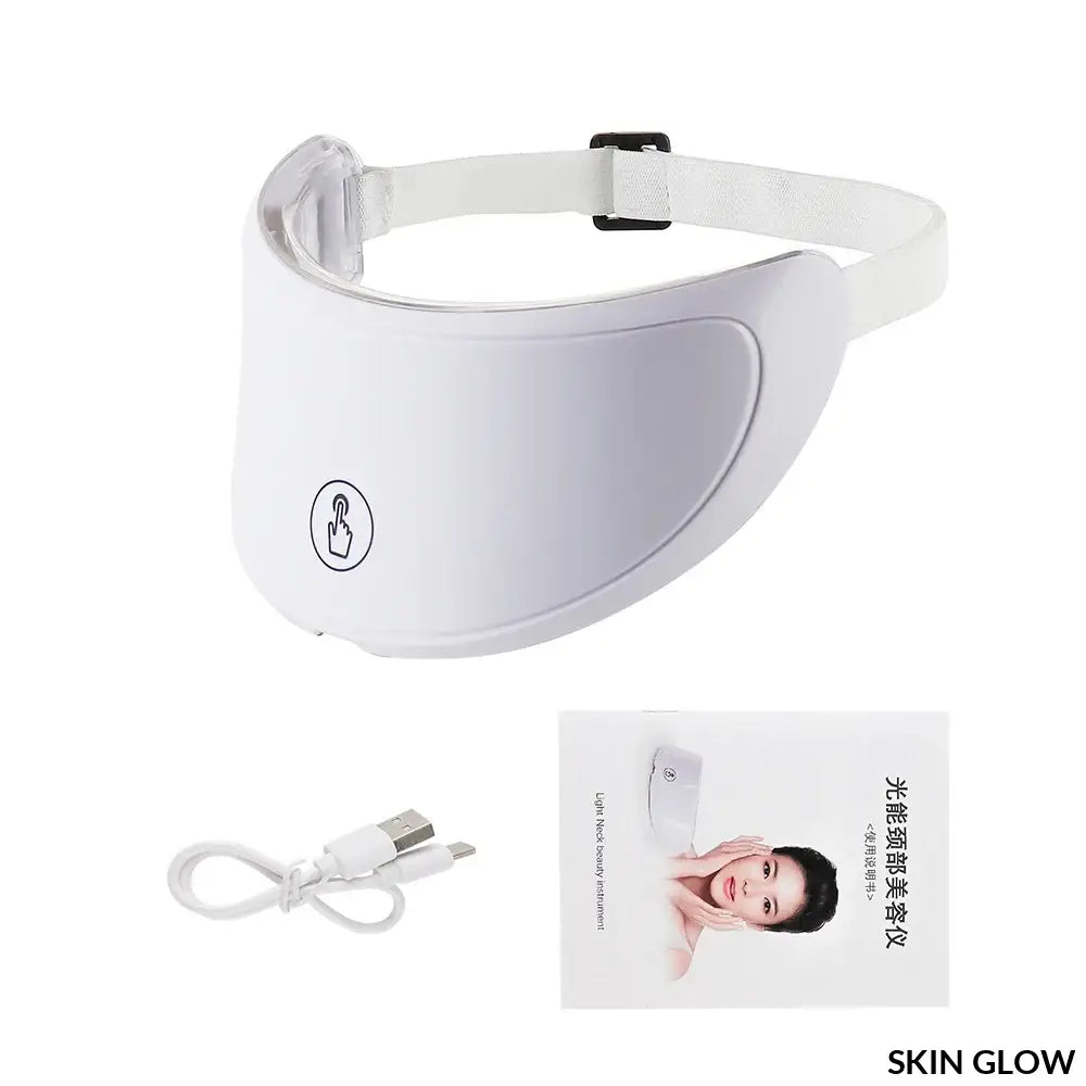 White Beauty Machine LED Skin Care Massager with adjustable strap and USB charger