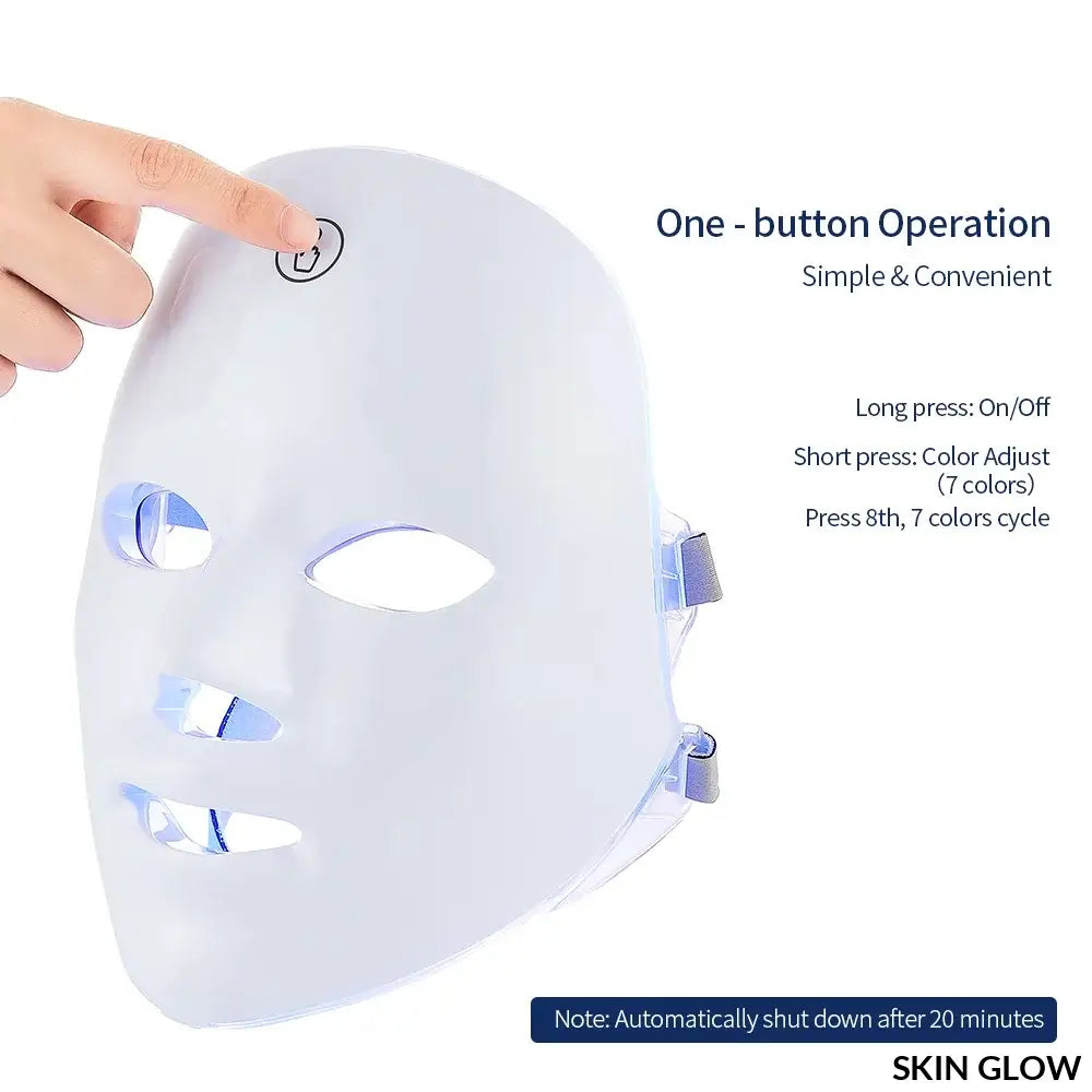 White LED light therapy facial mask with blue sections from Face and Neck Beauty Machine LED Skin Care Massager