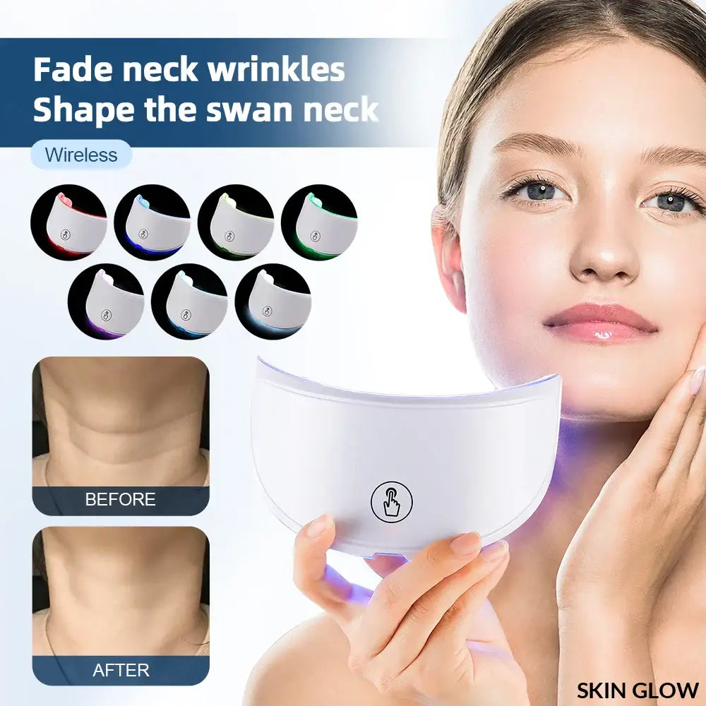 Wireless neck beauty machine with LED lights for skin care and wrinkle reduction