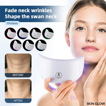 Wireless neck beauty machine with LED lights for skin care and wrinkle reduction