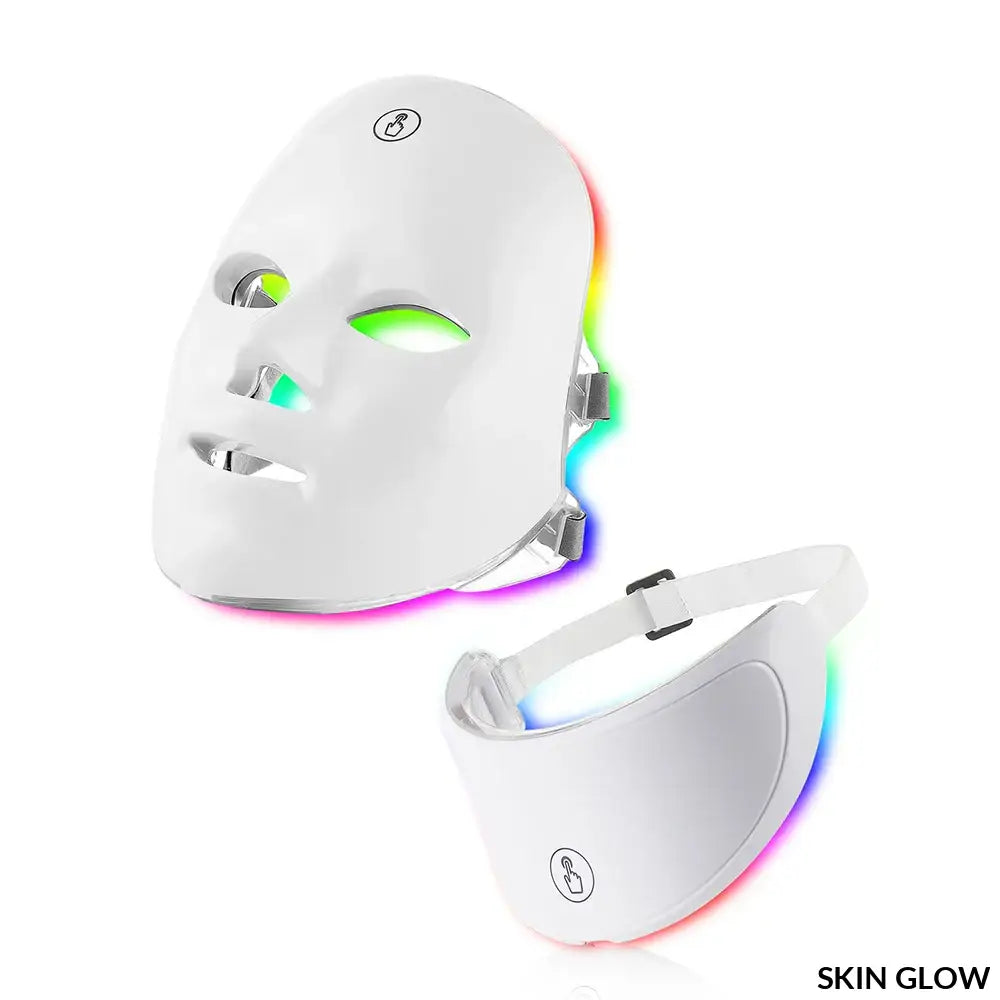 White LED light therapy facial mask with rainbow glow for the Face and Neck Beauty Machine