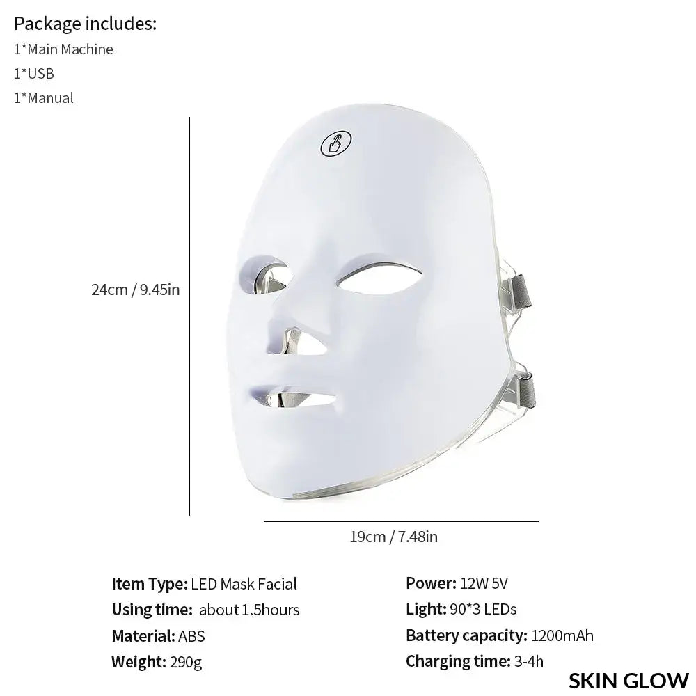 White LED facial treatment mask featuring eye and mouth openings for a skin care massager