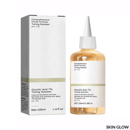 Bottle of Glycolic Acid 7% Toning Solution with box, perfect to remove acne and hydrate skin