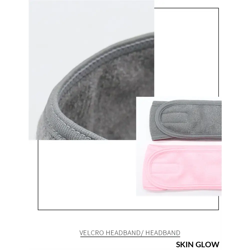 Velcro headband in gray and pink for makeup accessories and face washing at the spa