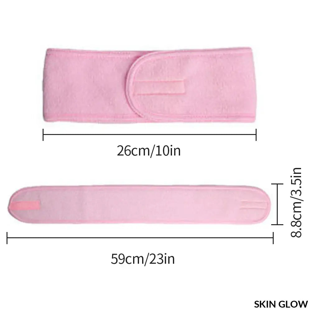 Pink facial spa headband with adjustable velcro for makeup accessories and face washing