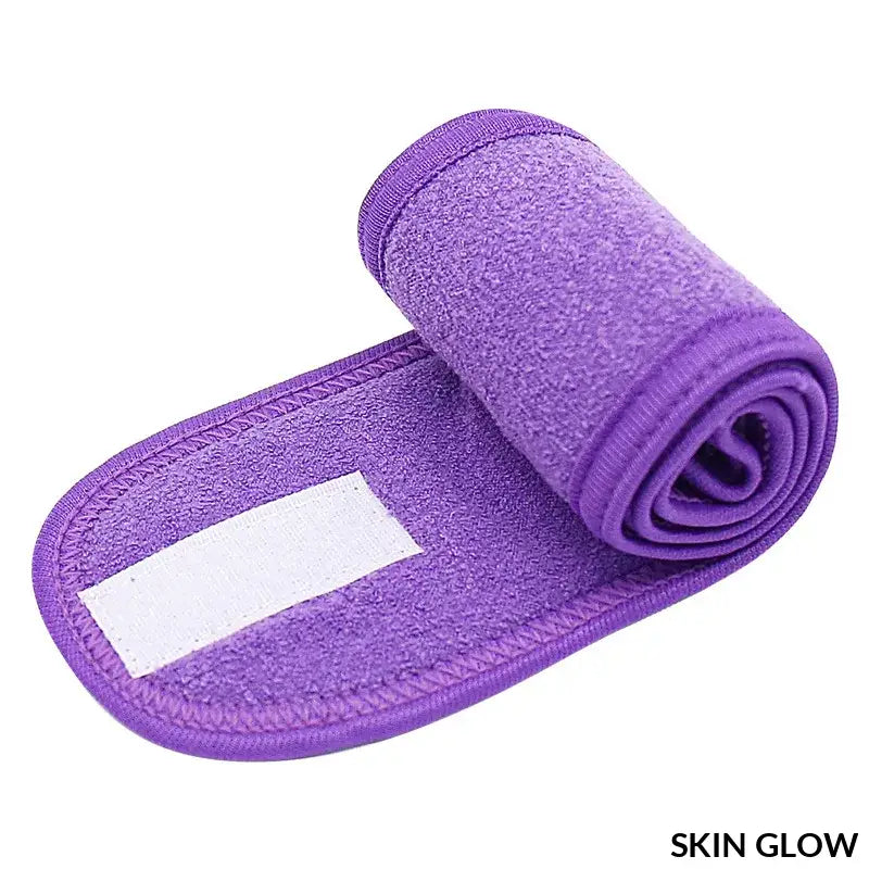 Purple microfiber hair wrap towel with velcro for headband makeup accessories and face washing