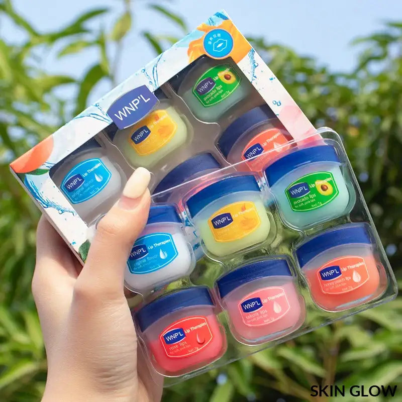 Colorful Vaseline lip balm containers for healing moisturizing all-natural lip mask