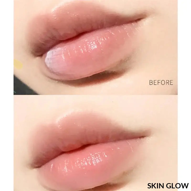 Glossy pink lips in before and after showing Lip Balm Healing Moisturizing All-Natural Lip Mask