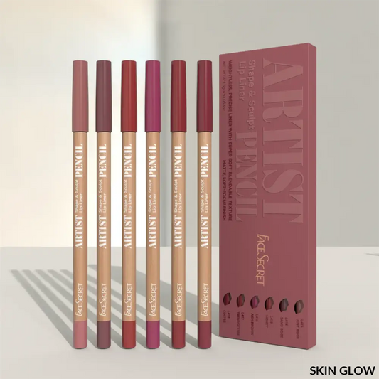 Mauve lip liner pencil set-6 pencils with matching storage case for chic makeup looks