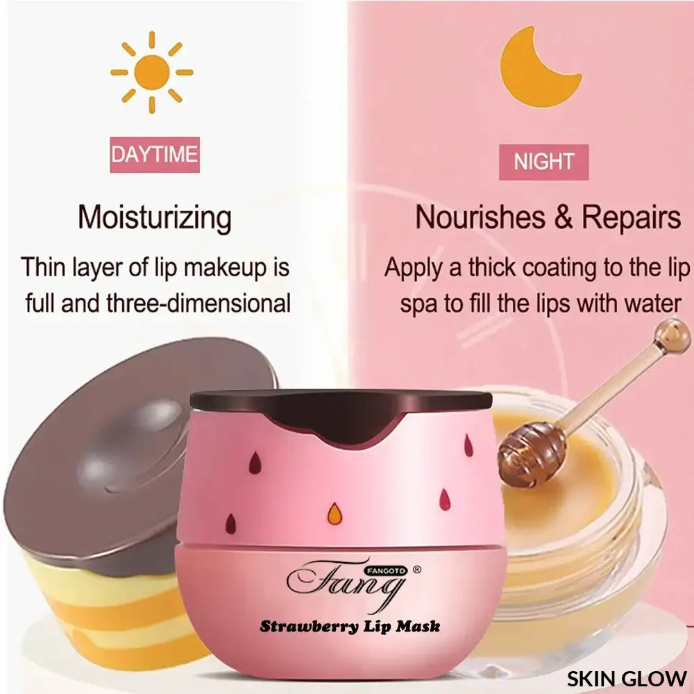 Pink strawberry lip sleep mask container with removable lid in Lip Sleep Mask Night