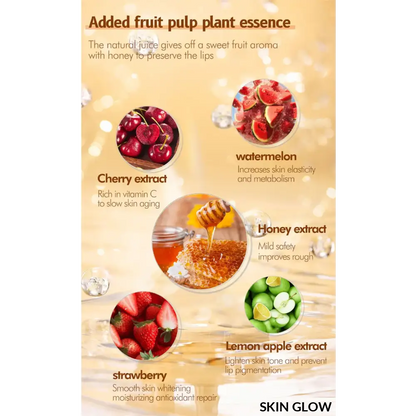 Product ad for Lip Sleep Mask Night with natural fruit and honey extracts for glowing lips