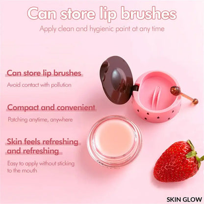 Cute pink strawberry lip brush holder with mirror for Lip Sleep Mask Night