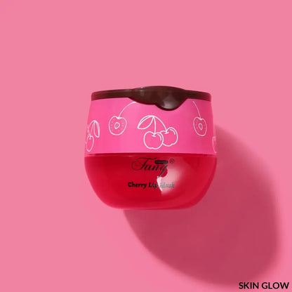 Pink and red Lip Sleep Mask container with cherry designs for a cozy sleep mask night