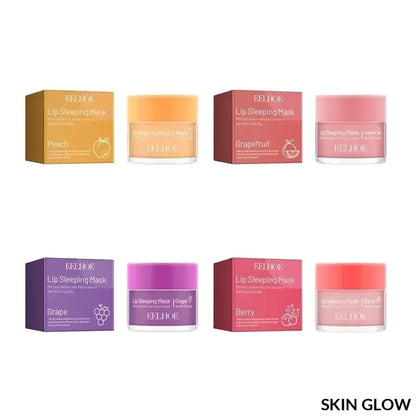 Collection of Moisturizing Sleeping Lip Masks in various flavors with matching packaging