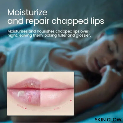 Before-and-after lips showing results from Moisturizing Sleeping Lip Mask Night