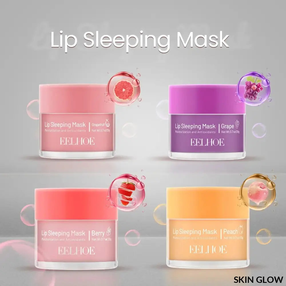 Colorful sleeping lip masks in pink, purple, coral, and peach for a moisturizing lip mask night