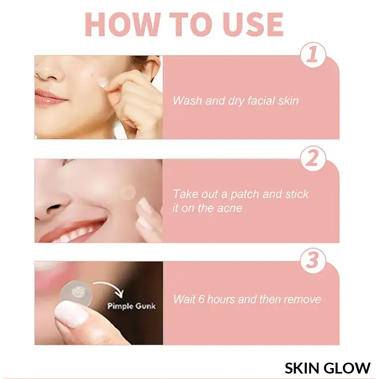 Step-by-step infographic for using Pimple Patch Invisible Beauty Concealer