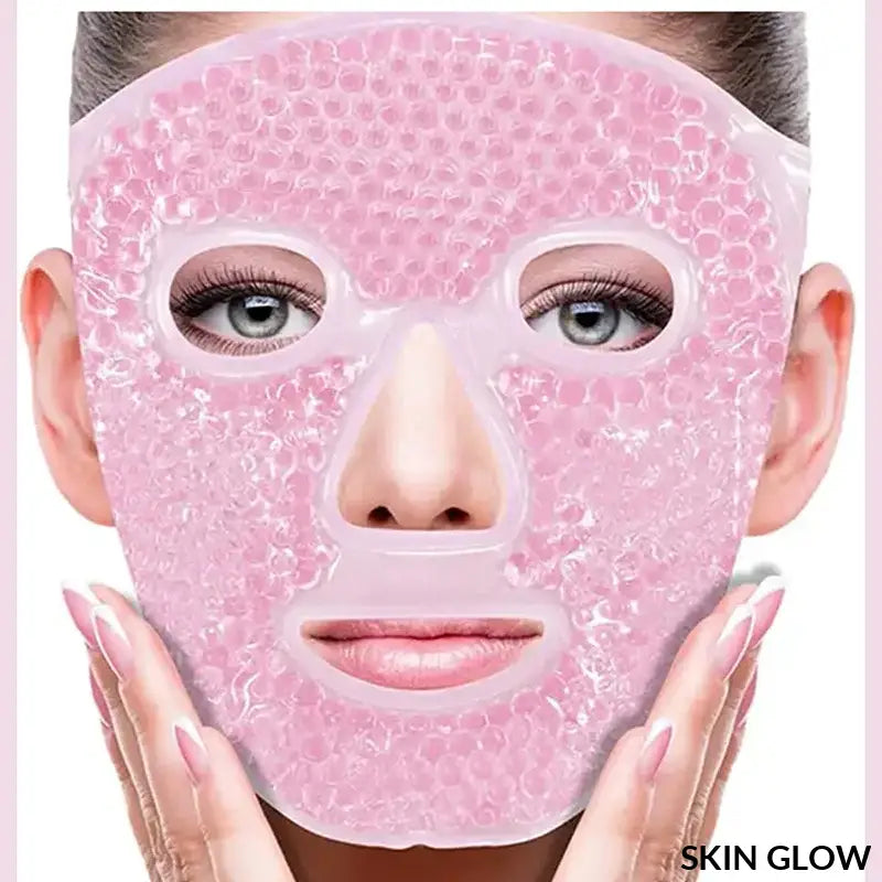 Pink Gel Face Massage Ice Compress for refreshing skin care with eye and mouth openings