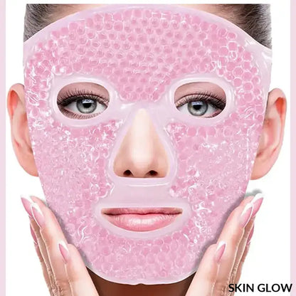 Pink Gel Face Massage Ice Compress with cooling beads and eye cutouts for refreshing skin