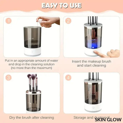 Portable Electric Makeup Brush Cleaner with Rubber and transparent cleaning container