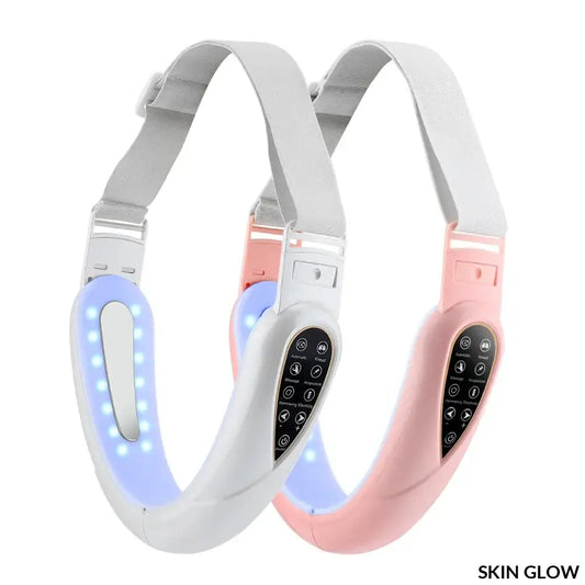 LED neck massagers in white and pink with digital control for Rechargeable V Face Massager